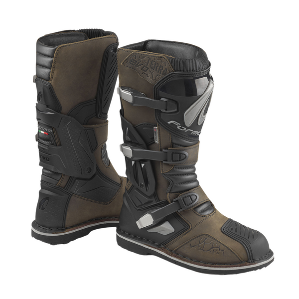 Forma Terra Evo motorcycle boots, brown waterproof adventure dual